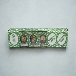 Set Of 6 Vtg Hand Painted Egg Ornaments Birds & Flowers Easter Christmas - Read